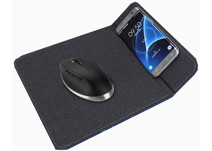 foldable dark gray charging mouse pad with a cell phone slot