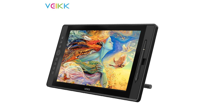 black drawing tablet showing a colorful sketch