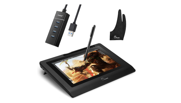 black drawing tablet with various accessories