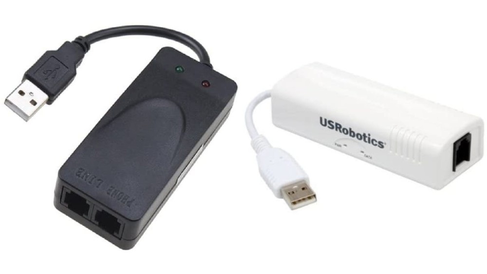 two side-by-side USB modems, one black and one white