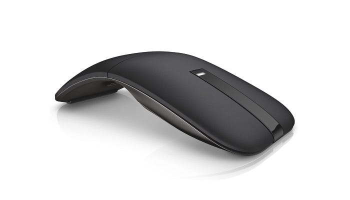 A black arched mouse with a long center strip to scroll.