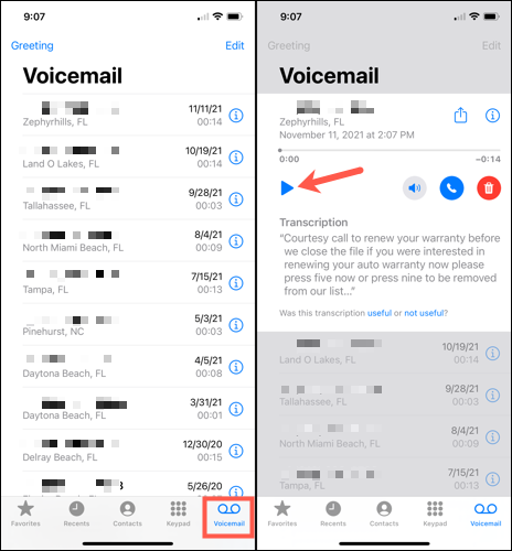 Voicemail messages on iPhone