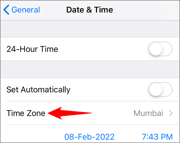 Tap "Time Zone."