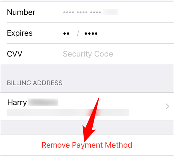 Select "Remove Payment Method" at the bottom.