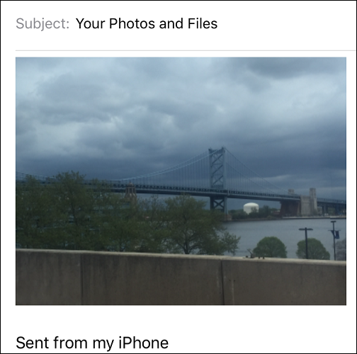 A photo attached to an email in Mail on iPhone.