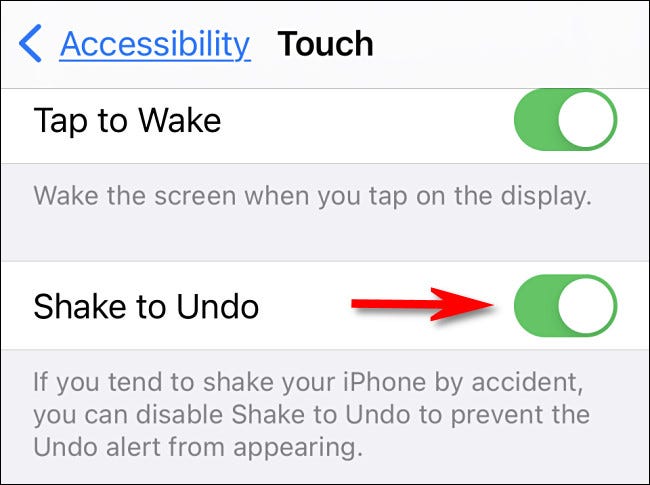 Flip "Shake to Undo" to the on position.