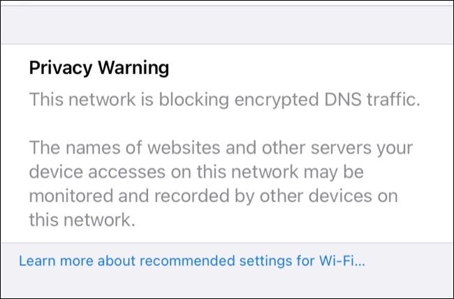 Encrypted DNS traffic blocked warning