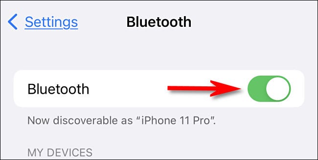 In Settings, flip the "Bluetooth" switch to "On."