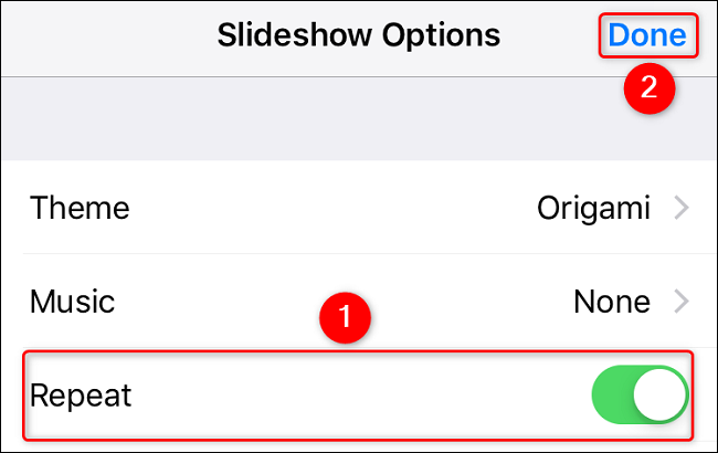 Enable "Repeat" and tap "Done."
