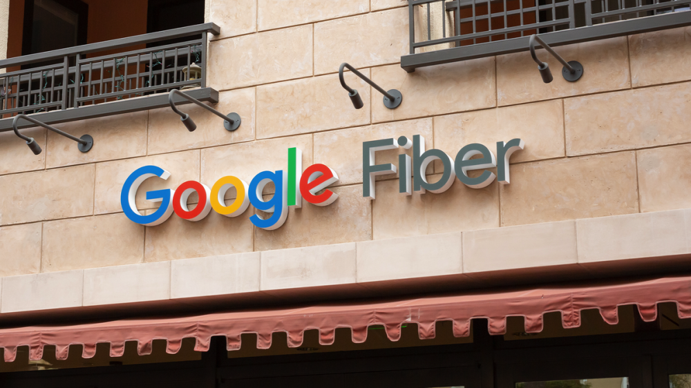 A storefront with a Google Fiber sign.