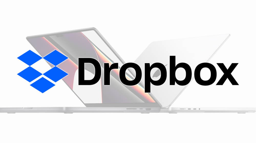 The Dropbox logo over the MacBook Pro