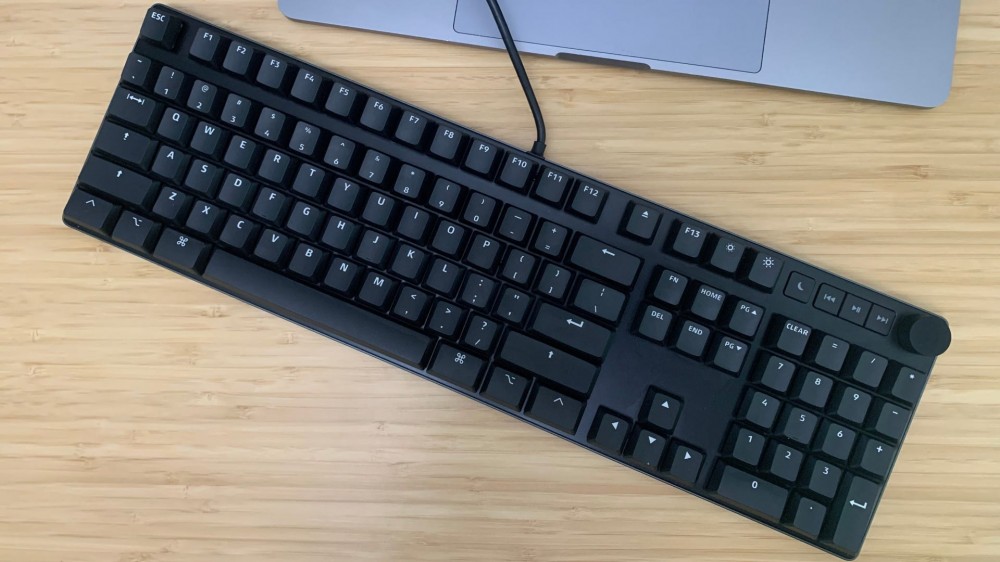 MacTigr keyboard laying on desk diagonally