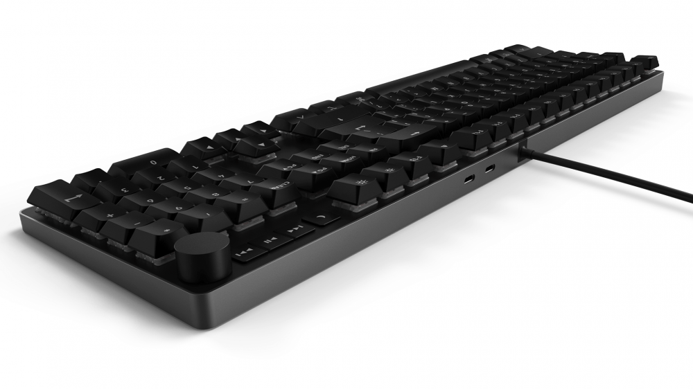 The backside of the MacTigr mechanical keyboard's two USB-C ports.