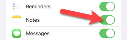 Toggle on Notes for iCloud sync.