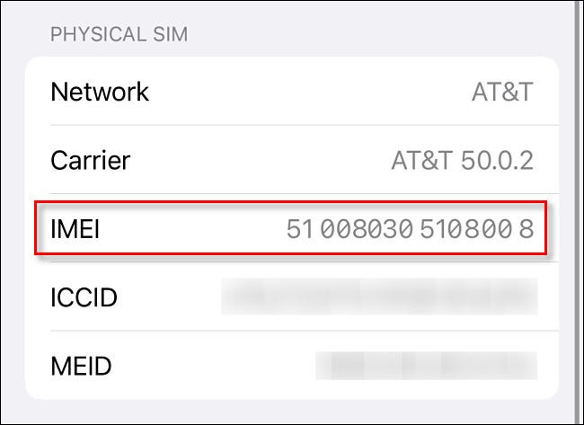 You'll see your iPhone's IMEI number on the "About" page.