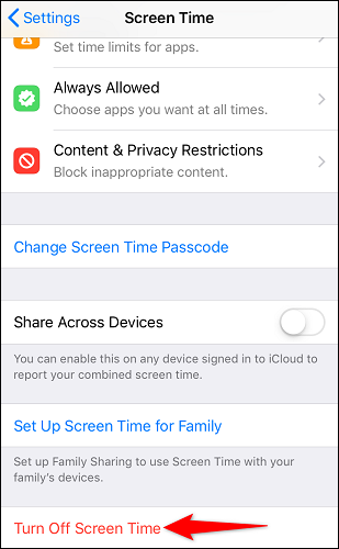 Select "Turn Off Screen Time."