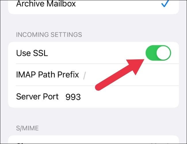 iOS Mail SSL Toggle