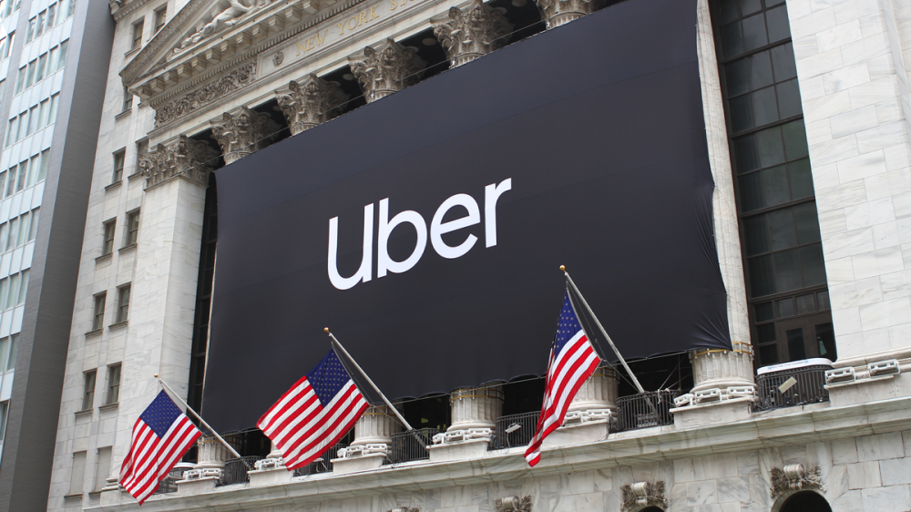 The Uber logo on a big banner.