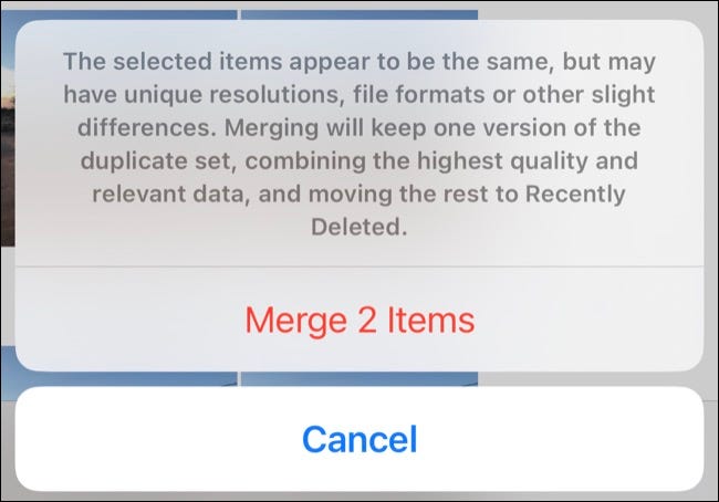 Tap "Merge" to keep the highest quality photo or video