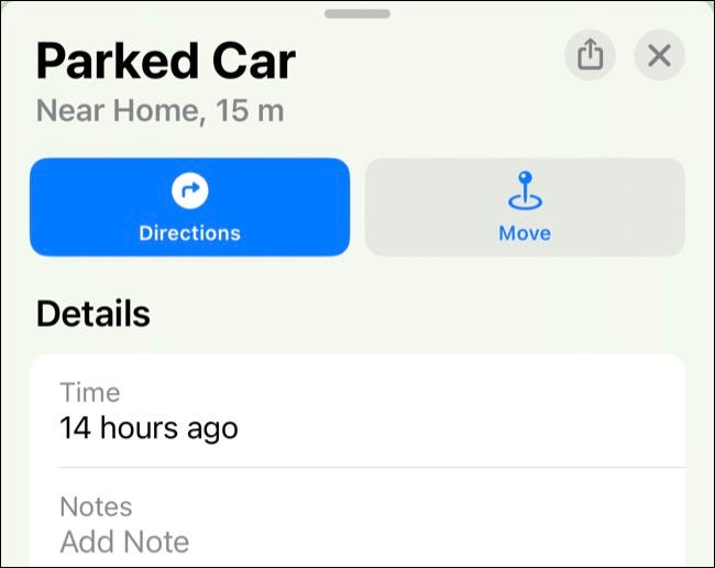 Parked car overlay in Apple Maps