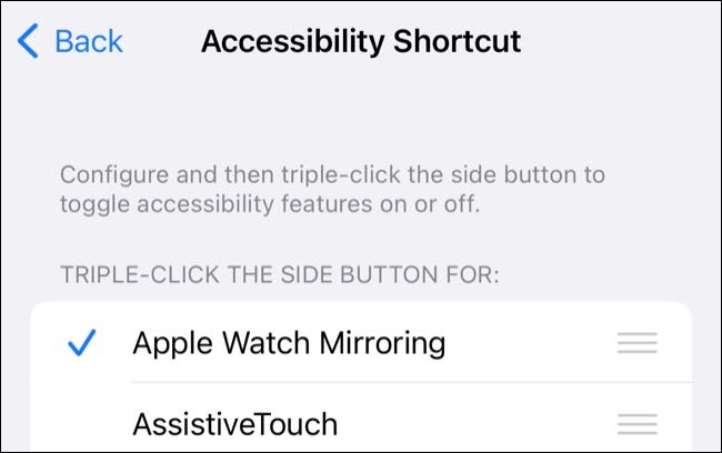 Add Apple Watch Mirroring to your list of accessibility shortcuts