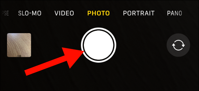 Shutter button inside camera app on iPhone