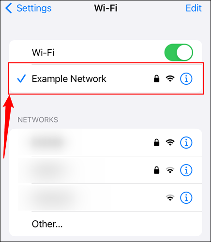 Tap your current network. "Example Network" in this case. 