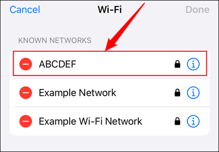 Tap the name of a Wi-Fi network you've previously connected to. 