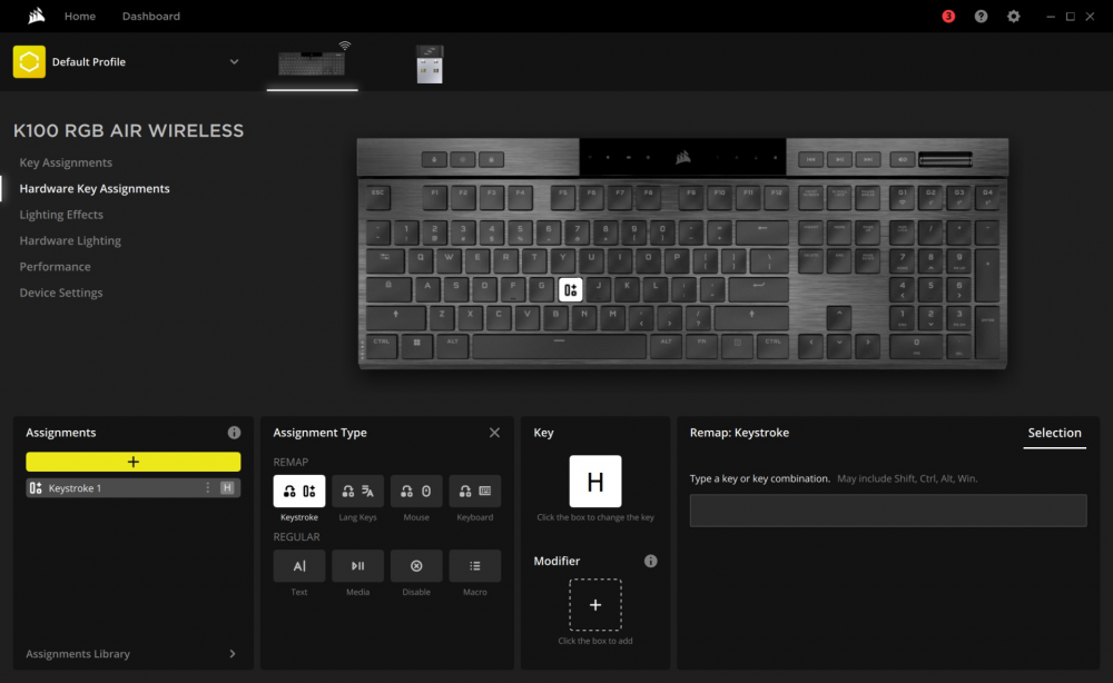 Corsair iCUE app key remapping