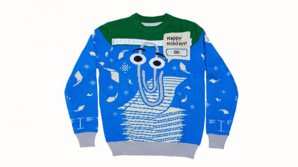 Microsoft's clippy holiday sweater