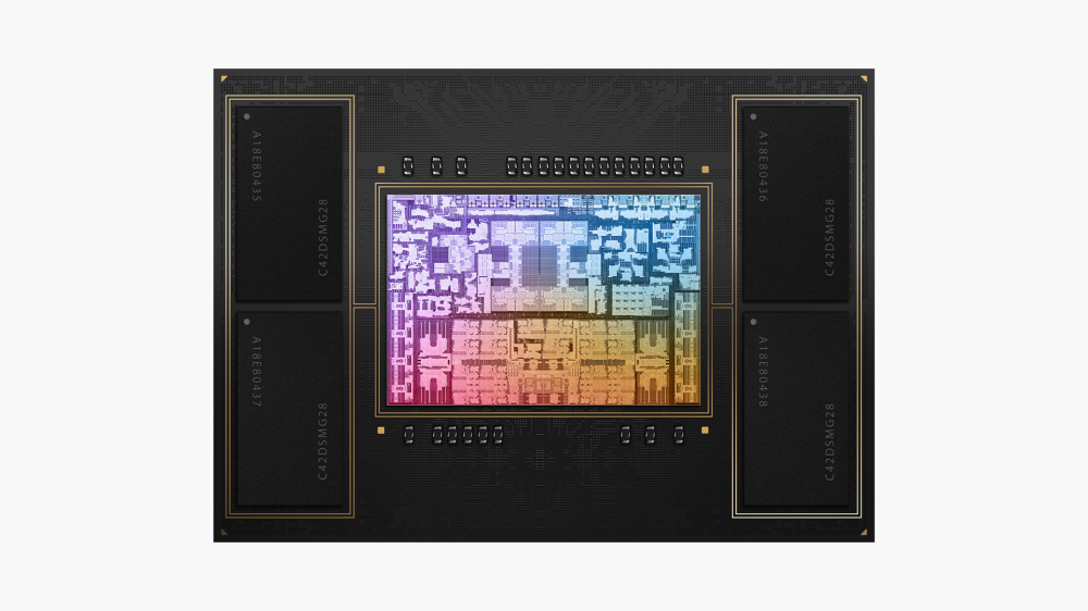 Illustration of M2 Pro SoC with visible transistors.