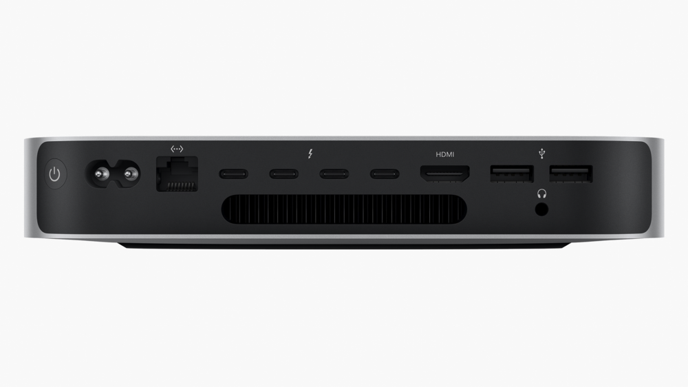 The Mac Mini with M2 Pro's port selection, which supports up to three external displays.