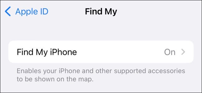 Find My iPhone enabled on iOS 16