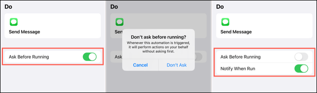 Ask before running option and confirmation to turn off