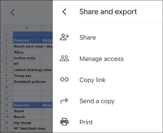 Print in Google Sheets for iPhone