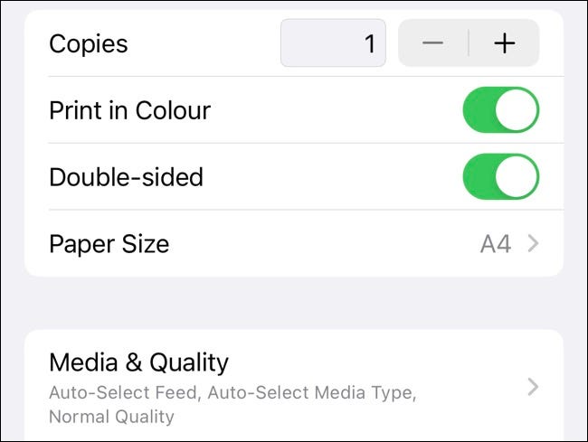 Configure print preferences when printing on iPhone