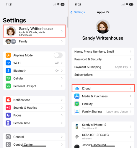 iCloud in iPhone Settings