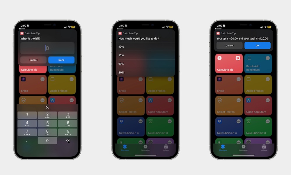 Tip calculator shortcut iPhone