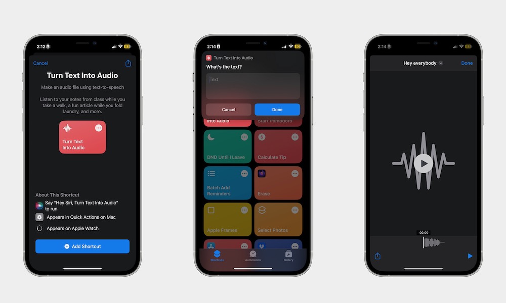 Turn text to audio shortcut iPhone