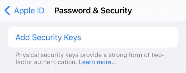 Add physical security keys to your Apple account