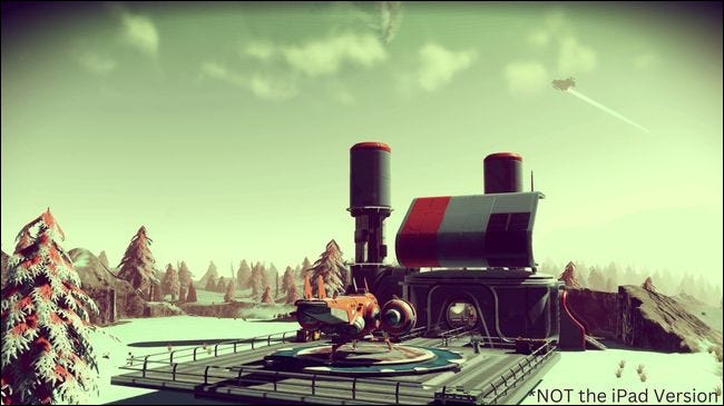 No Man's Sky image showing player ship on landing pad