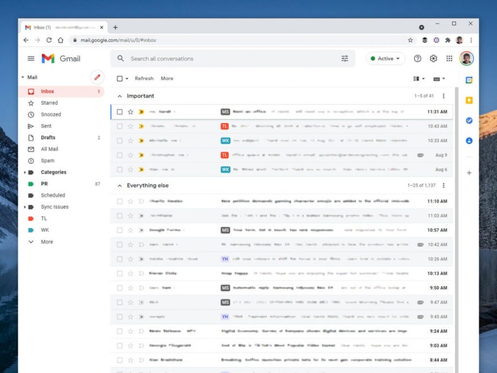 A Gmail inbox sorted to display important emails first.