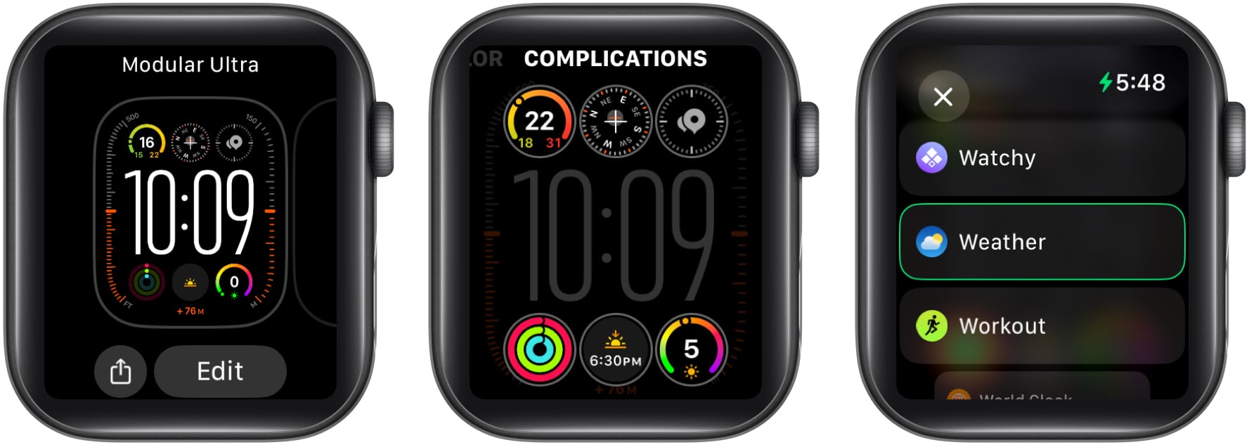 Adding the Weather app complication an Apple Watch.