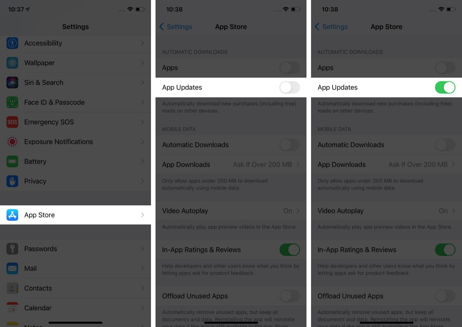 Tap on app store in settings and enable app updates on iphone