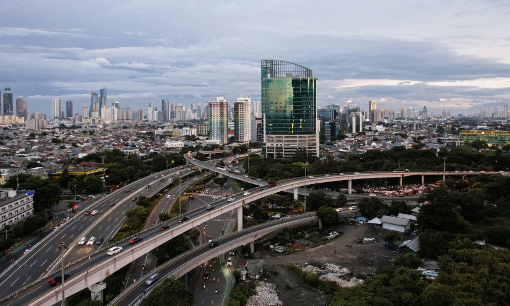 aerial view of taman anggrek shopping mall and other buildings in jakarta