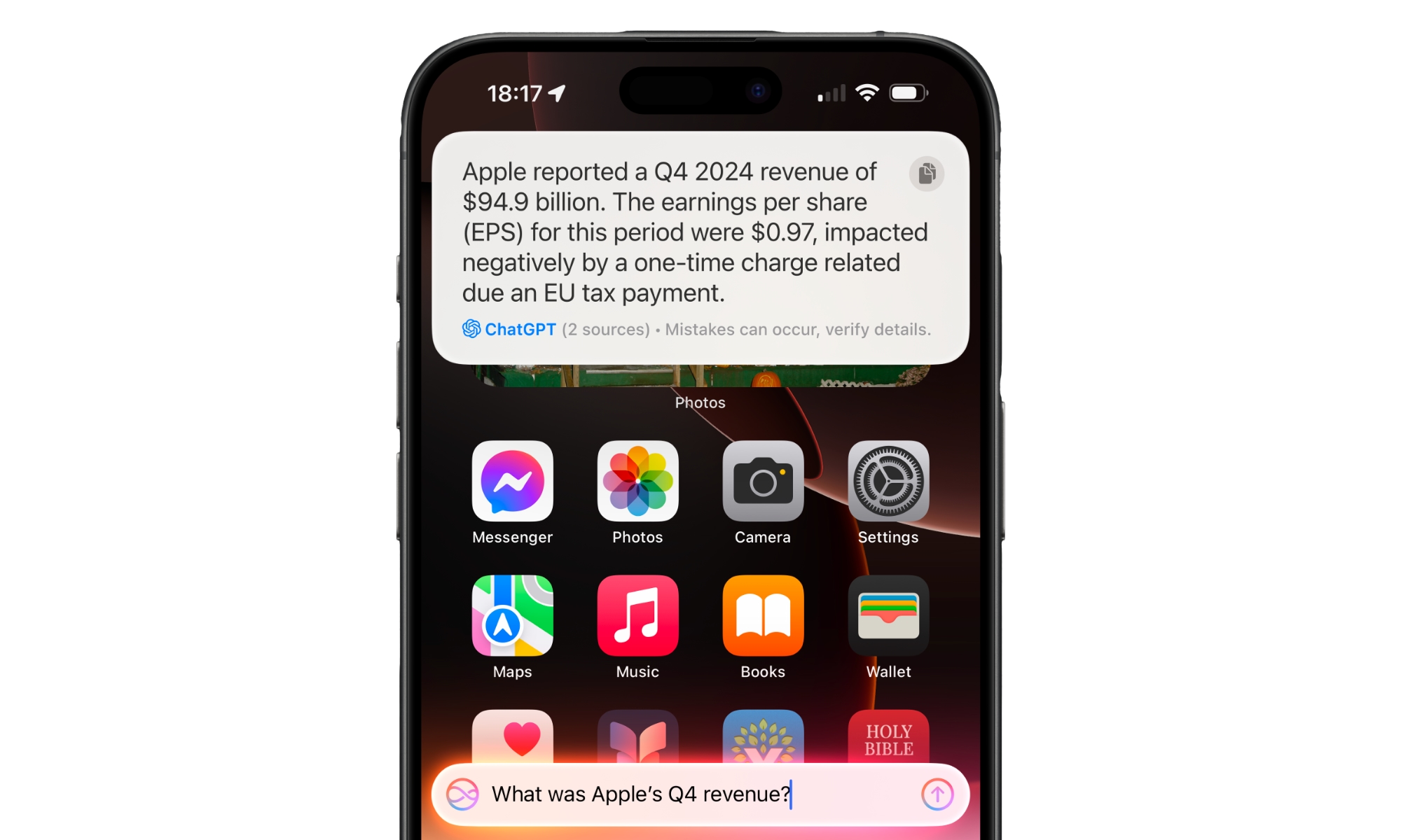 iOS 18.2 ChatGPT search with Siri