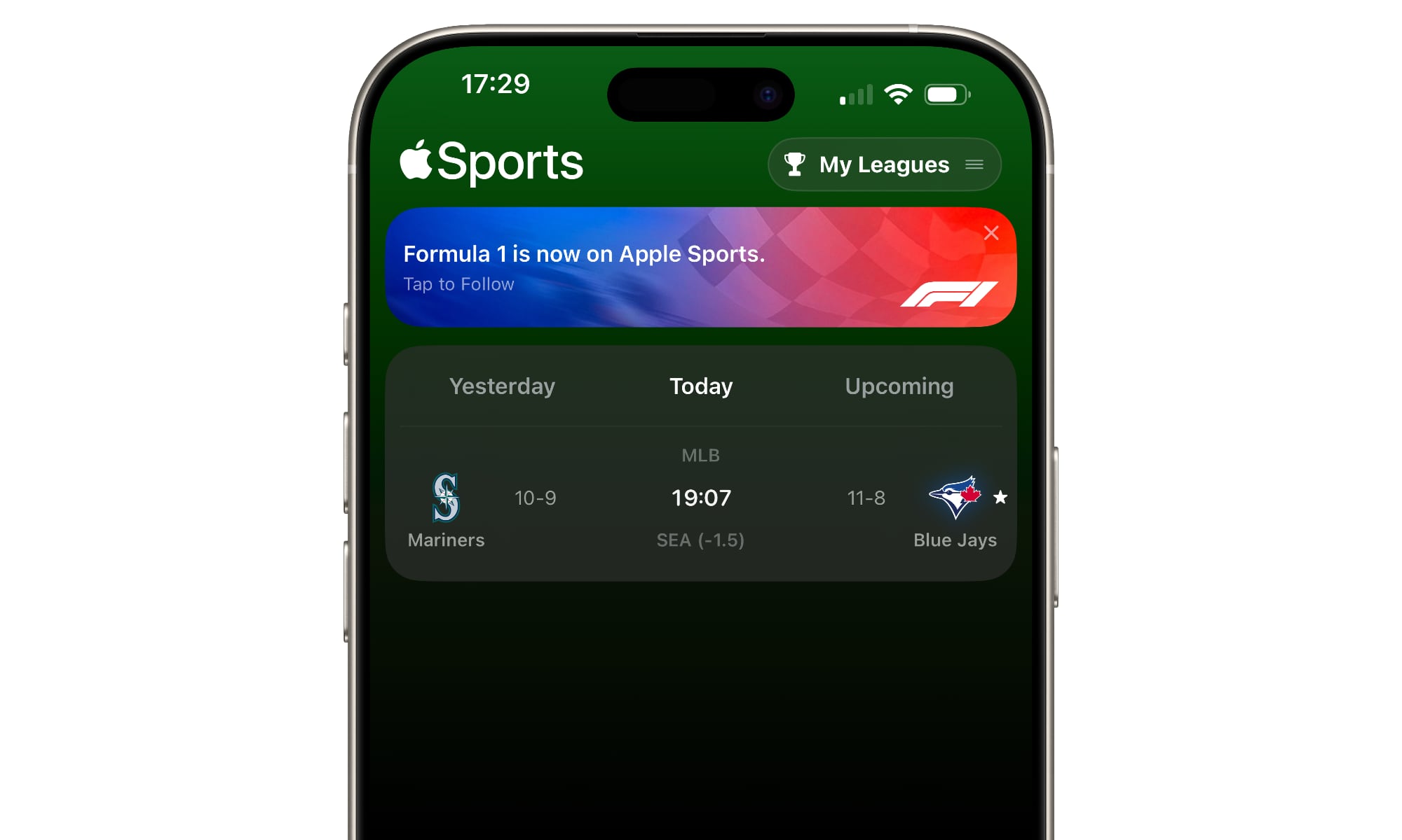 Apple Sports F1 banner