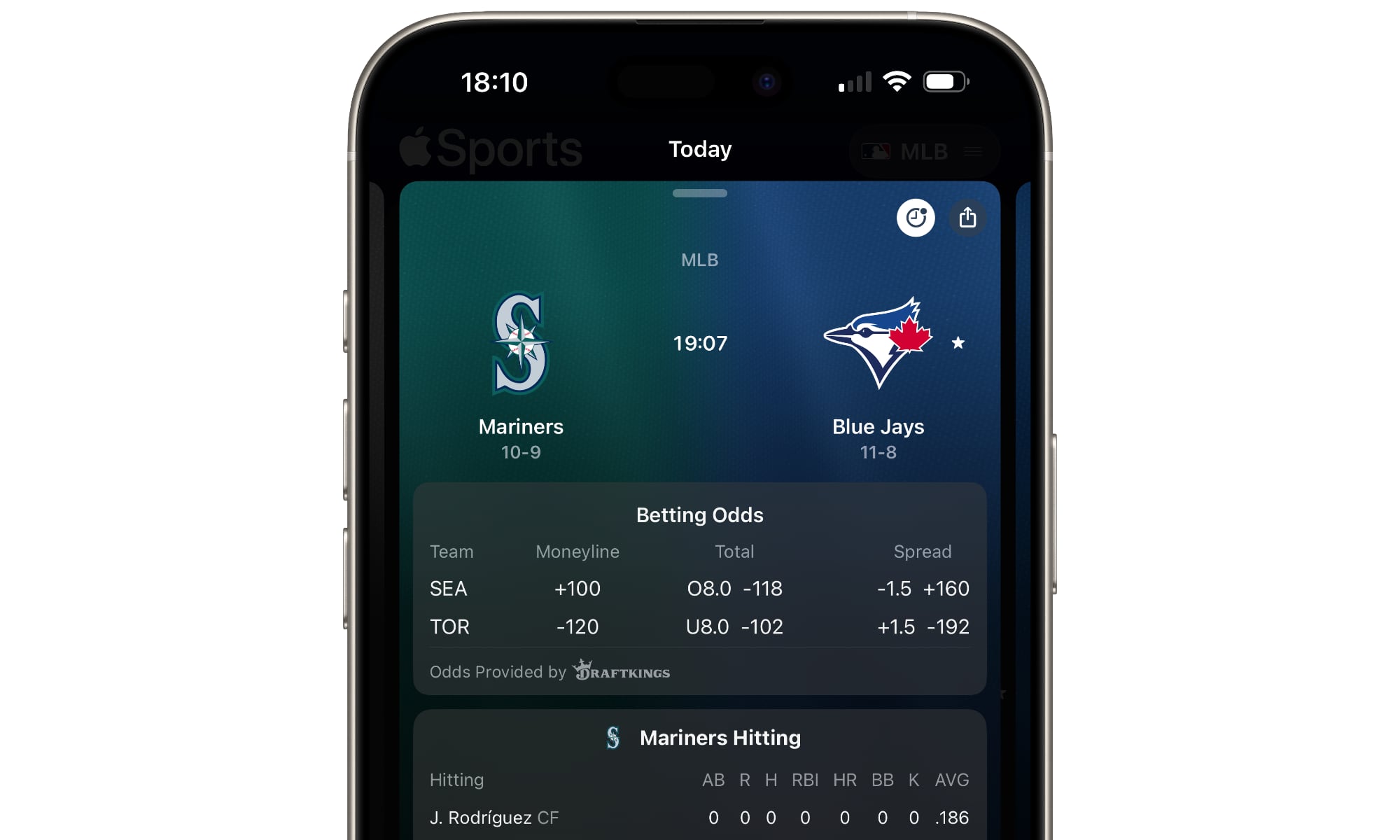 Apple Sports Game Card with Share button