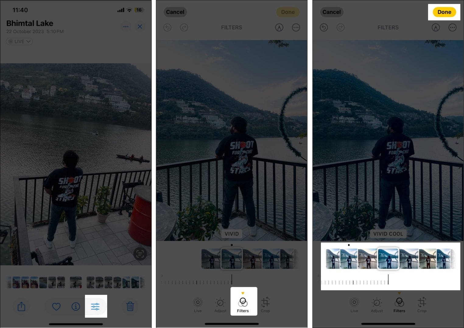 Adding a filter to a photo.