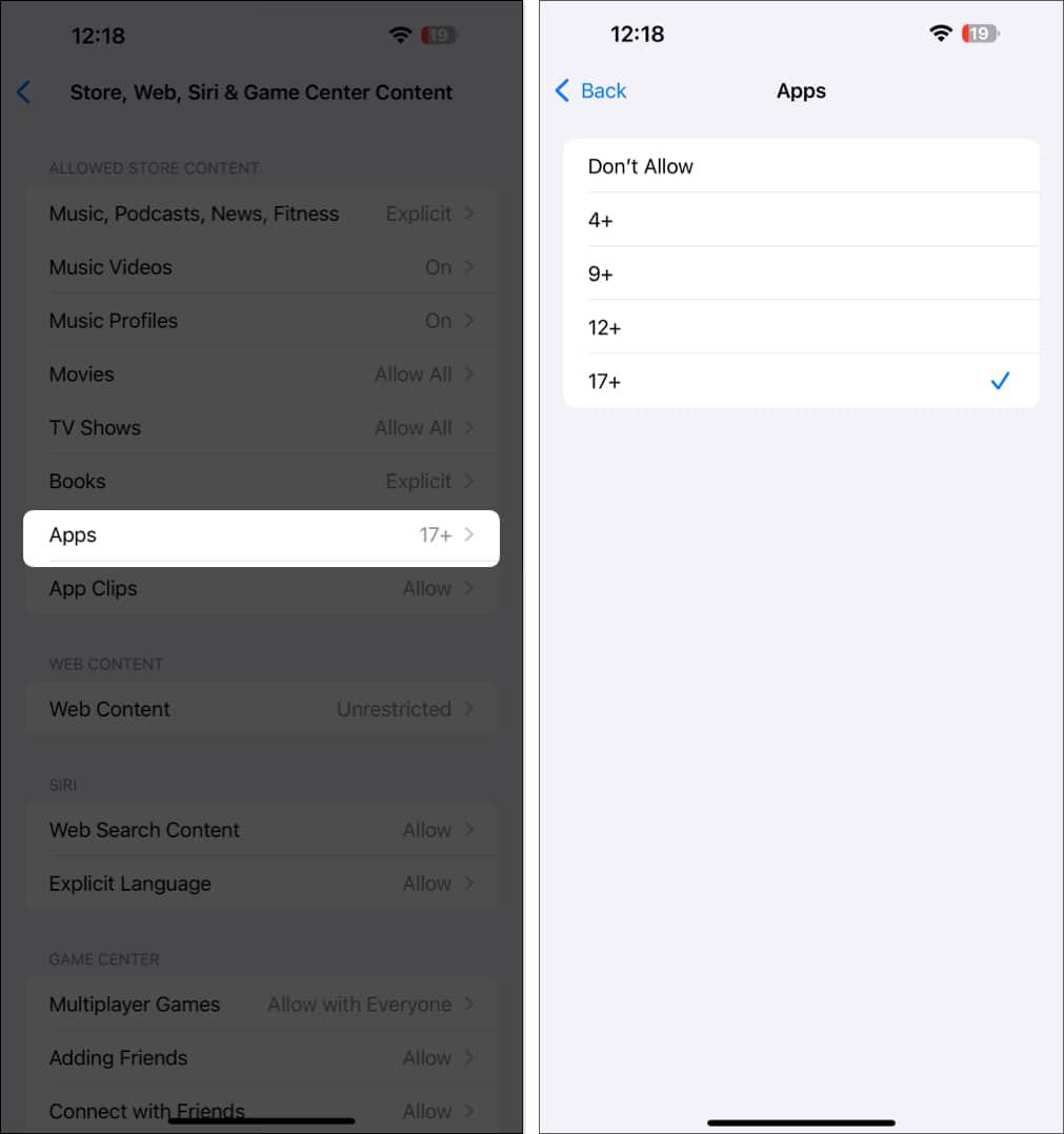 Setting app store age limit for apps